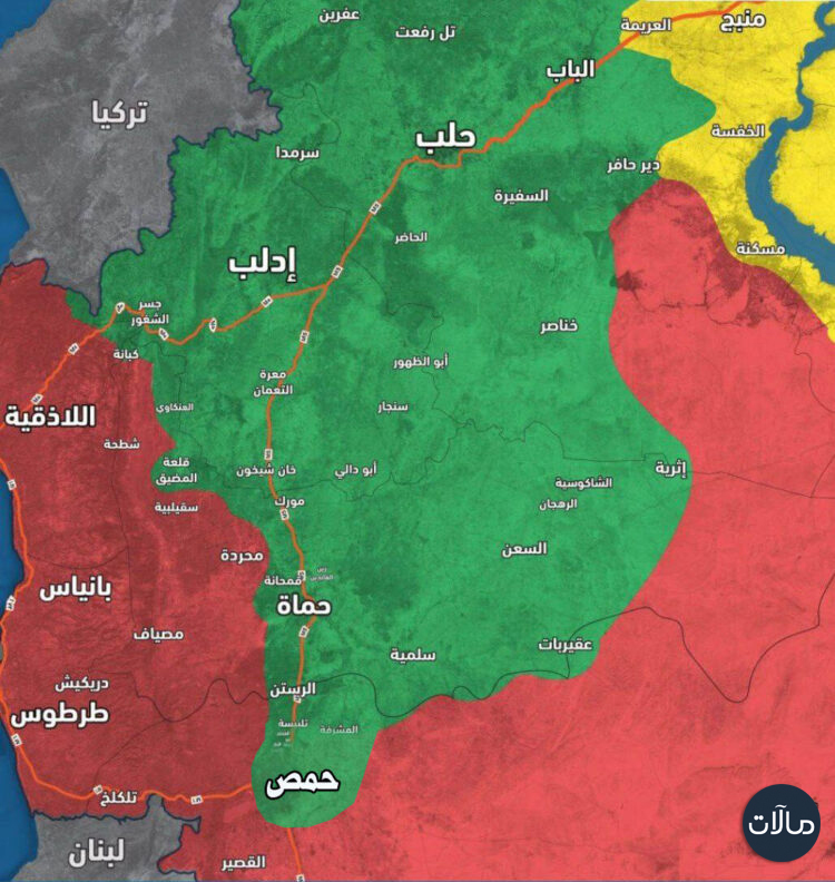 خارطة توضحيه لأخر عمليات معارك ردع العدوان "ما قبل دمشق"