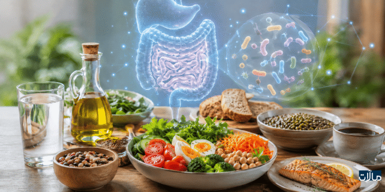 صورة مائدة عليها وجبة طعام صحي متوازن