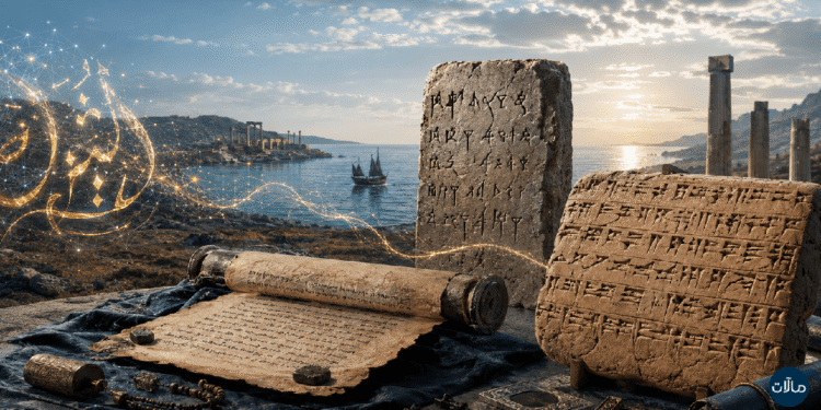 رحلة الأبجدية من الألواح الأوغاريتية والنقوش الفينيقية والآرامية إلى الحرف العربي في العصر الرقمي.