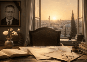 تصميم رثائي تكريماً للدكتور موسى الحالول يرمز إلى بقاء أثره الأدبي والفكري بعد الرحيل