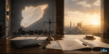 تصور بصري لإعادة تأسيس الدولة السورية عبر تكامل الدستور والقضاء والاقتصاد والمؤسسات.