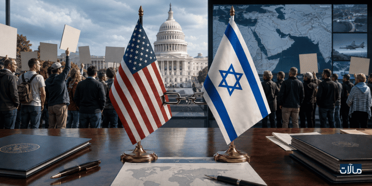 تكوين رمزي يجمع التعاون الأمني الأميركي–الإسرائيلي مع انقسام الرأي العام وتآكل الإجماع السياسي.‎